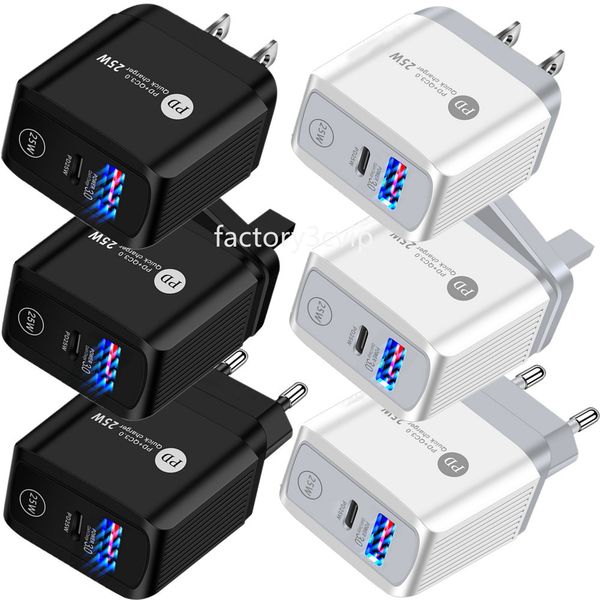 Caricatore da muro USB C PD da 25 W 20 W 18 W 2 porte Caricatore rapido EU US Tipo c Adattatore di alimentazione per Iphone 12 13 14 15 Pro Max Samsung F1 Pc mp3