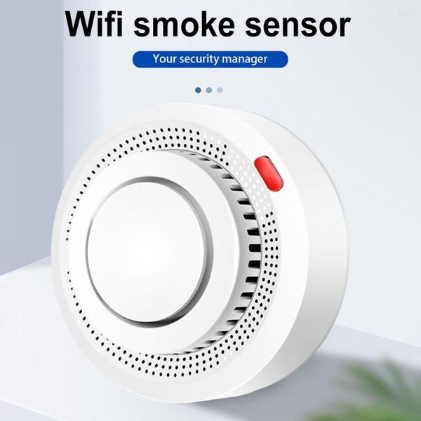 Rilevatore di fumo intelligente WiFi Tuya App Allarme sonoro e luminoso da 70 dB Monitoraggio in tempo reale Montaggio a soffitto per la sicurezza della cucina domestica