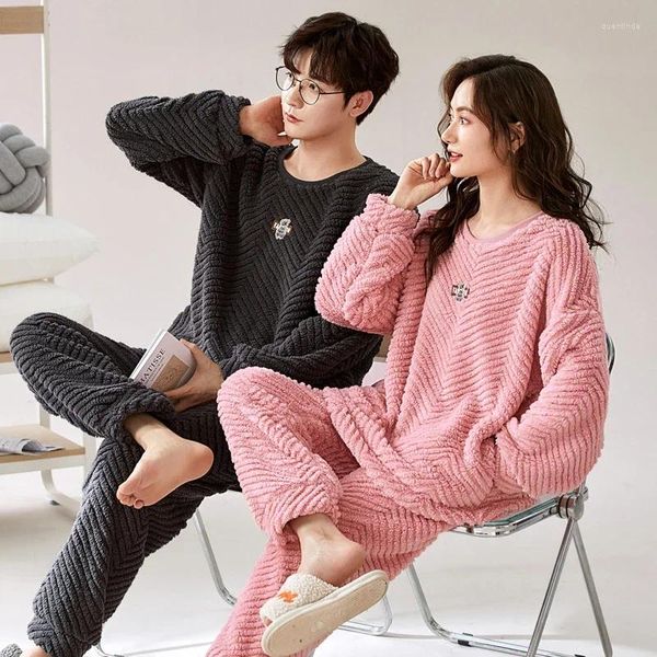 Homens sleepwear inverno quente para casais urso dos desenhos animados bonito nightwear flanela casa roupas mulheres e homens engrossar pijamas para parejas