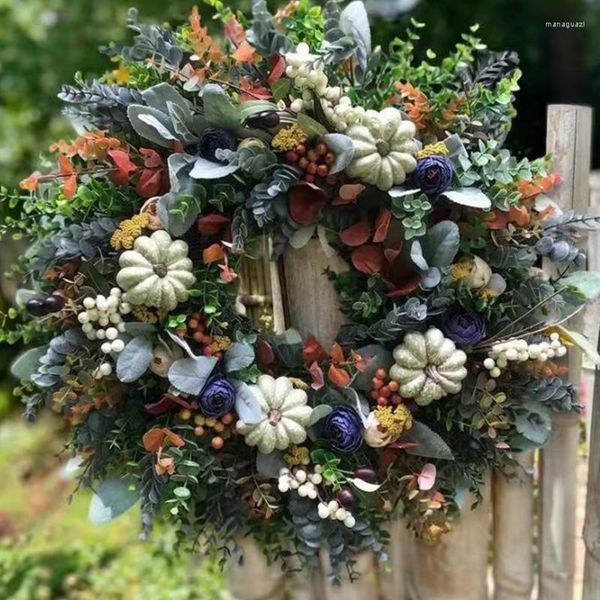 Dekorativer Blumen-Eukalyptus-Kürbis-Girlanden-Kranz-Herbst-hängender Herbst-Blumen-Krone für die Tür-Bauernhaus-Wand-Dekoration