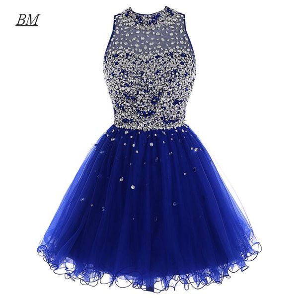 Vestidos de festa elegantes azul royal curto curto 2023 Crystal Badyed Sparkly LECINAS GRATUTAÇÃO Mini vestidos de baile BM856