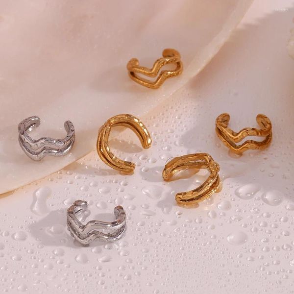 Retro Orecchini Design minimalista Oro Argento Colore Doppi strati Clip per orecchie ondulate Acciaio inossidabile per le donne 2023 Gioielli e accessori