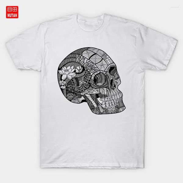 Herren T-Shirts Totenkopf T-Shirt Floral Halloween Lotus Mandala Tattoo Zen Skulls Bones Skeleton Death