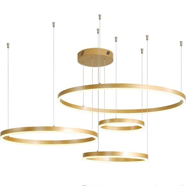 Lampade a sospensione Lampadario moderno a LED dal design ad anello postmoderno Lampadario in acciaio inossidabile dorato Illuminazione vivente e progetti LuciPendant