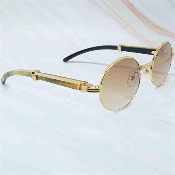 2023 Designer-Brille New Classic Herren White Buffalo Horn Frame Shades Sonnenbrille Oval Luxury Glasses Round
