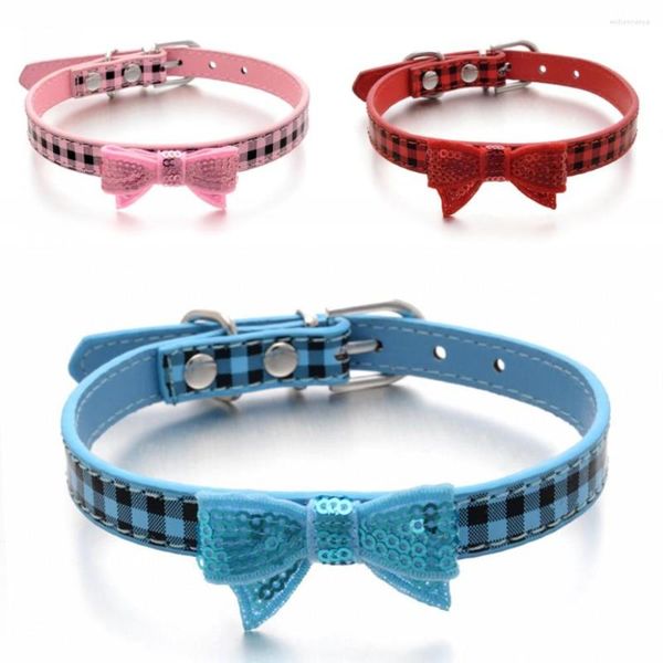 Hundehalsbänder Haustierhalsband für kleine Hunde Klassische quadratische Stickerei Bowknot Puppy Cat PU-Leder Halskette Harness Zubehör