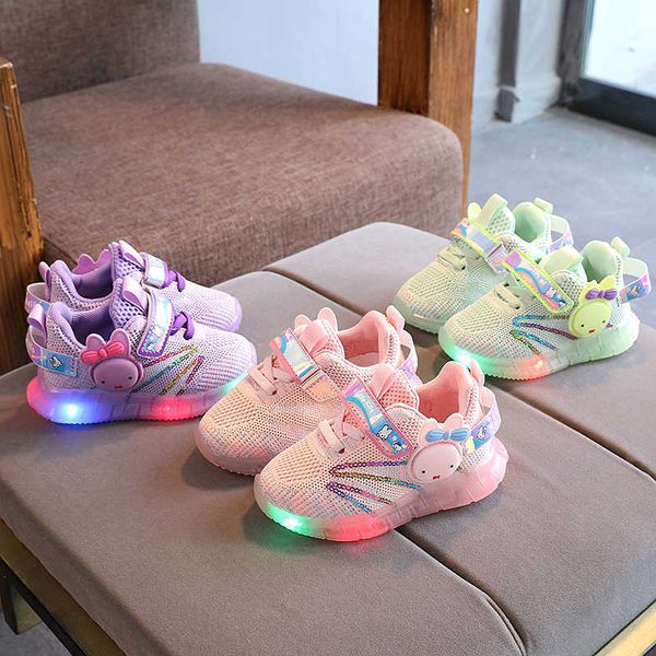 Athletic Outdoor Baby Mesh Sneakers Illuminazione a LED Scarpe casual da ragazza Suola in gomma morbida Scarpe da bambino Fashion Cartoon Scarpe per bambini Zapatillas Nio P230404