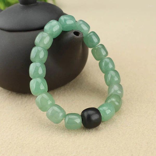 Strand natural dongling jade mão corrente feminino barril contas pedra sândalo boa sorte pulseira retro estilo étnico jóias