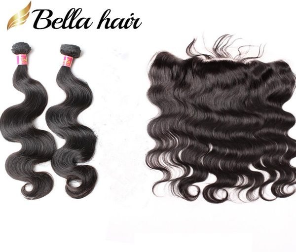Bella Hair 8a Dantel Frontal Kapatma Saç Paketleri ile İşlenmemiş Bakire Brezilya Uzantıları Doğal Siyah Renk Dalgası İnsan9007993