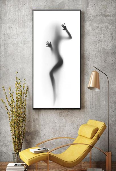 Abstrato sexy feminino silhueta do corpo arte da parede cartaz preto e branco pintura da arte da lona para casa decoração do quarto sem moldura8006566