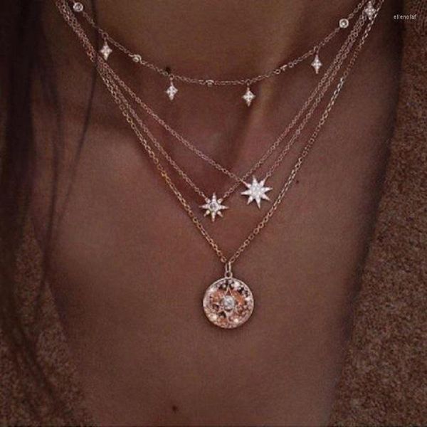 Цепи Бохо Звездные Луны Многослойное подвесное ожерелье для женщин 2023 Богемные цветочные ожерелья винтажные модные воротнички украшения ювелирные изделия