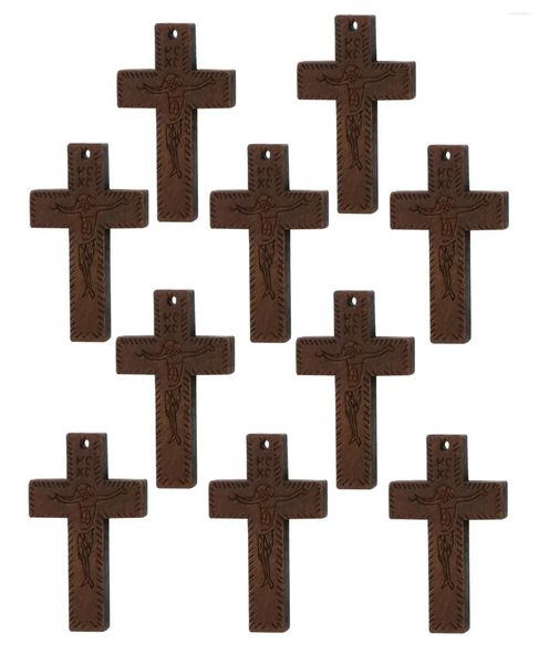 Colares Pingente Diyalo 10 Pcs Crucifixo Jesus Cristo Cruz Artesanal Antigo Madeira Natural Para DIY Oração Jóias Acessórios