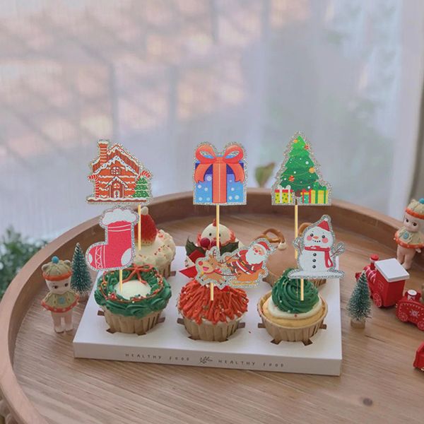 Série de natal assando bolo decoração pequeno plug-in árvore de natal boneco de neve velho presente bolo cartão