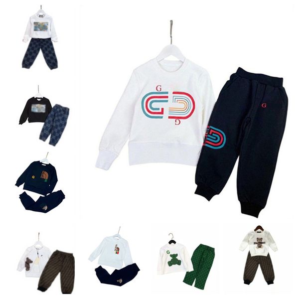 Designer per bambini autunno e inverno tendenza nuovo stile casual grandi ragazzi e ragazze manica lunga con cappuccio pantalone taglia 90-160 cm f003