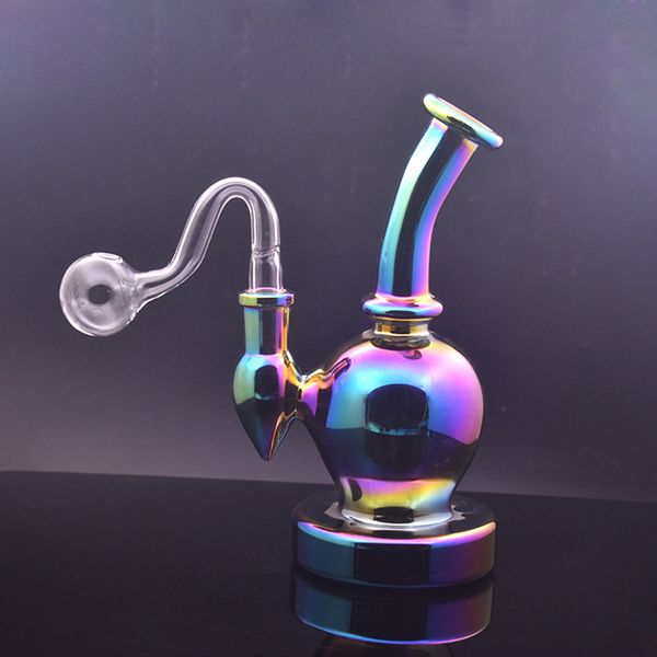 60pcs Vidro Bong Dab Rig 7 polegadas arco-íris colorido 14mm Feminino Grosso Ashcatcher Hookahs Inline Perc Recycler Water Pipes com tubos masculinos de queimador de óleo de vidro