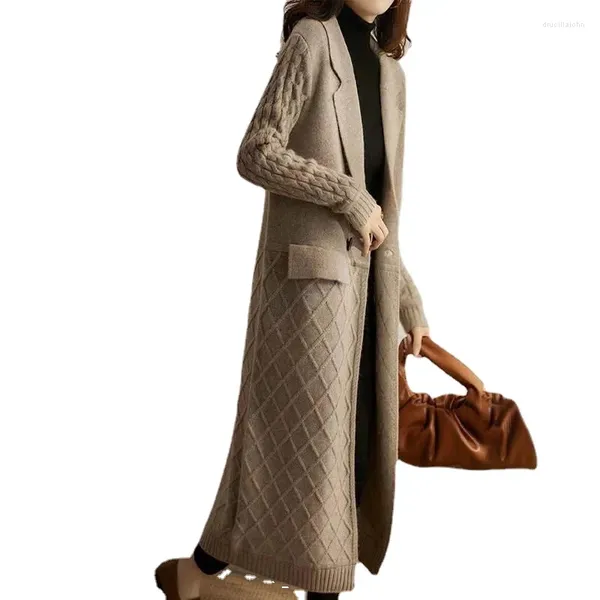 Mulheres malhas high end mulheres longo cardigan de lã outerwear inverno engrossado suéter solto parka malha
