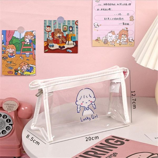 Pencil Bags Kawaii Case PVC Transparent School Supplies Pen Box Pencilcase Schreibwaren Beutel Tasche