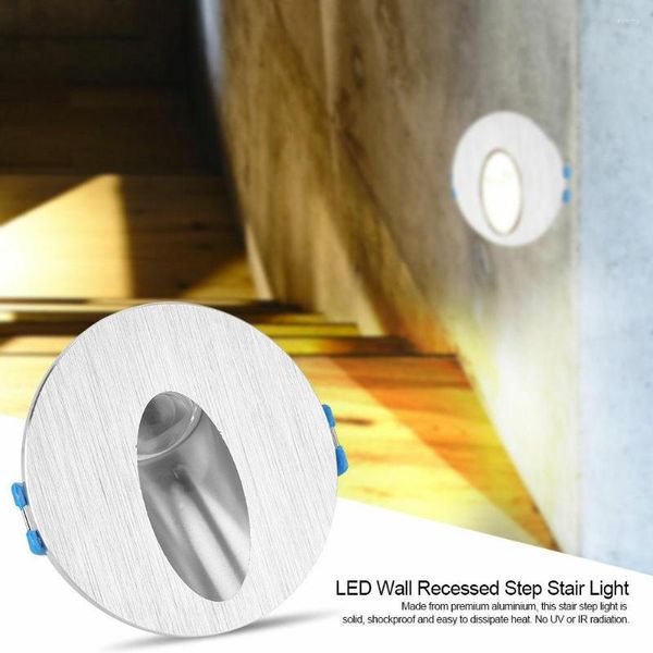 Lâmpada de parede LED Stair Luz de alumínio redonda 1W Lâmpadas de etapas embutidas