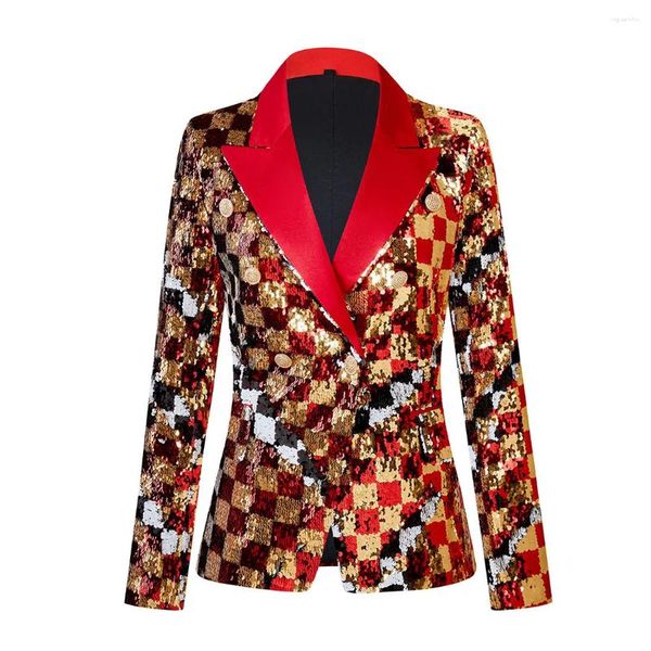Erkek Suit 2023 Bayan Kıdemli İki Renkli Flip Glitter Tasarım Sense Avrupa ve Amerikan Işık Lüks Moda Host Gece Kulübü Blazer