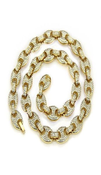 Hip Hop 12mm Gold Silber Farbe plattiert Iced Out Puff Marine Kaffee Perlen Kette Link Bling Halskette für Männer2321431