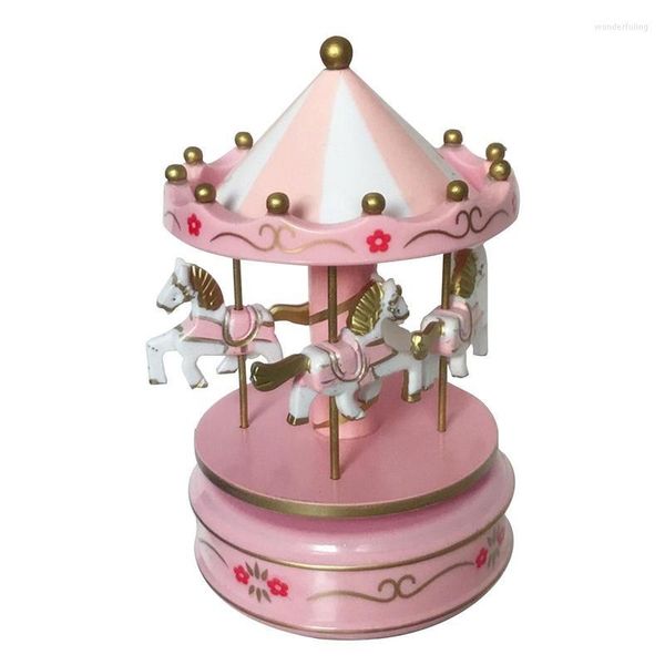 Figurine decorative Carillon giostra Cavallo in legno Giostra Giostra Scatola musicale Regalo di compleanno in plastica Decorazioni per la casa