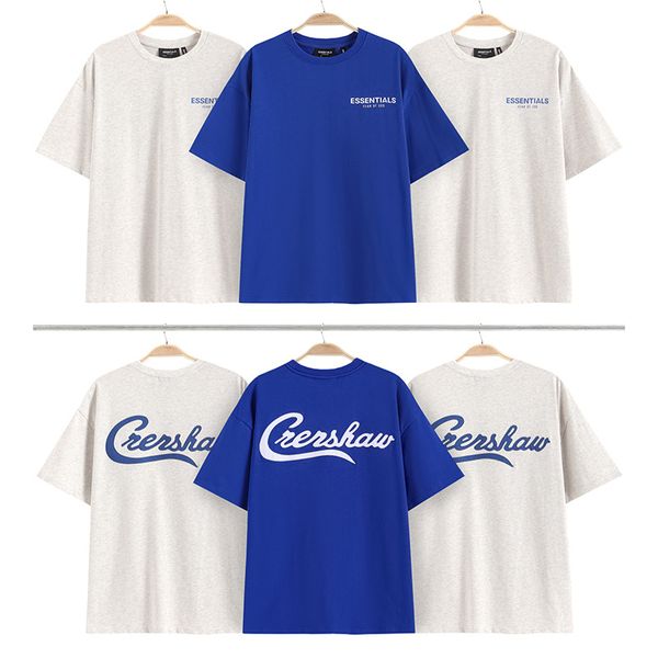 Moda masculina oversized respirável algodão carta bordado tripulação pescoço nevoeiro klein azul camiseta