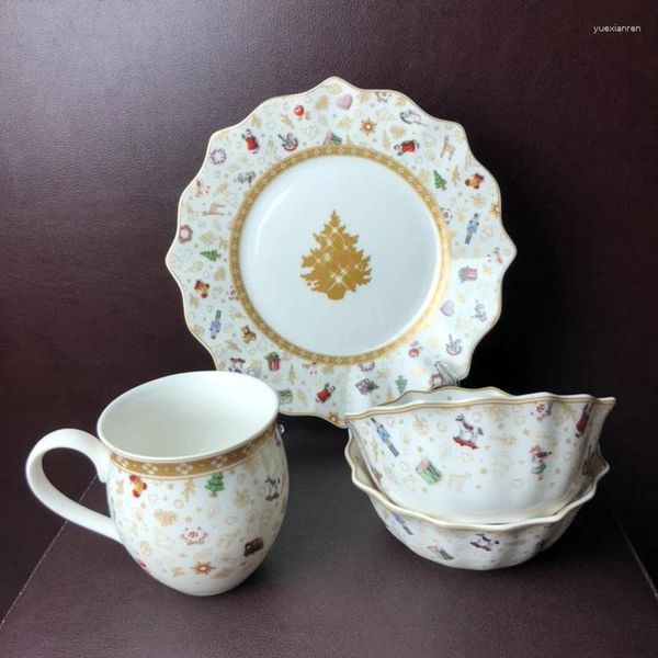 Piatti Weibao tedesco Stoviglie Serie natalizia Piatto europeo Piatto da insalata Tazza Commemorativa in oro Piatti da portata