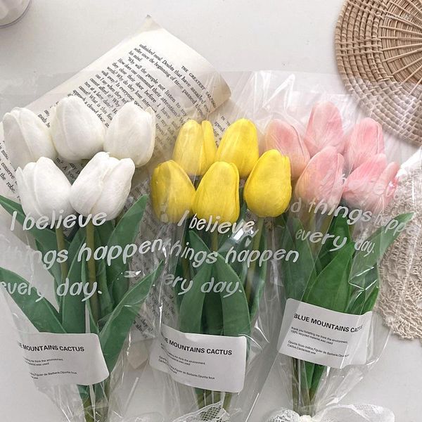 Flores decorativas de estilo coreano tulipa presente para presente de buquê temporada de graduação Data de aniversário de aniversário menina pó decoração de casamento