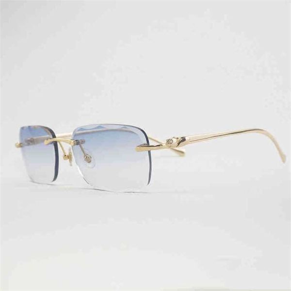 2023 Designer-Brille Neue Vintage Diamantschliff Randlose Sonnenbrille Männer Frauen Outdoor Leopard Stil Gafas Klare Brille Mahlzeit Rahmen culos Shades Mit Fall