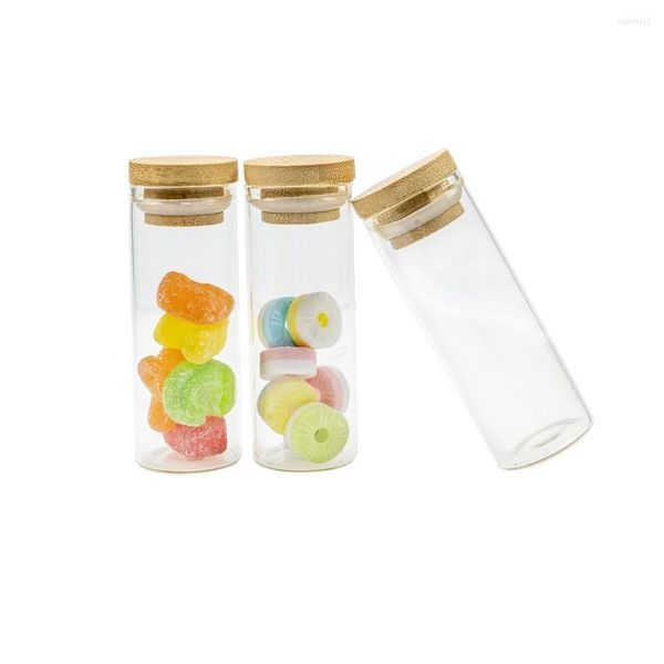 Aufbewahrungsflaschen 5 Stück 40 ml Hyalin-Glasfläschchen mit Gummikappe aus Bambusholz, zart, praktisch, zum Basteln, für Reisen, Sub-Abfüllung, exquisit hergestellt