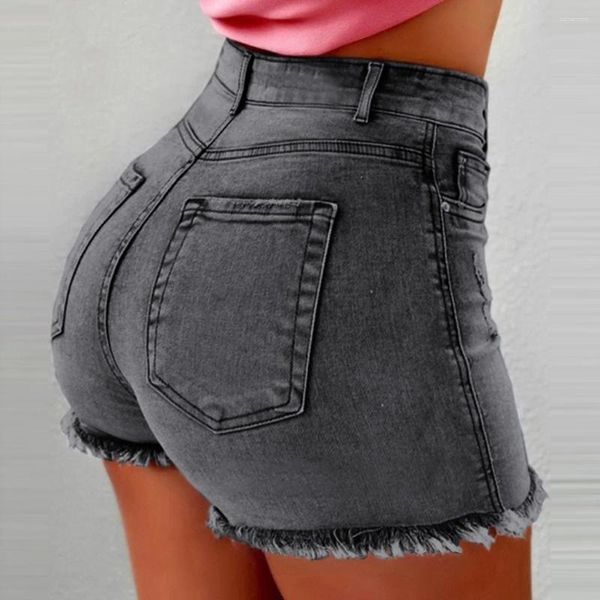 Frauen Shorts Hohe Taille Jeans Fransen Ausgefranste Zerrissene Kleidung Frauen Denim 2023 Sommer Dame Casual Mit Taschen