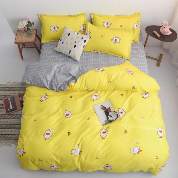 Bettwäsche-Sets Bettwäsche Gelb Heimtextilien 4-teiliges Set Einfaches Bettbezug-Blatt Reißverschluss Kleidung Bettwäsche Kissenbezüge