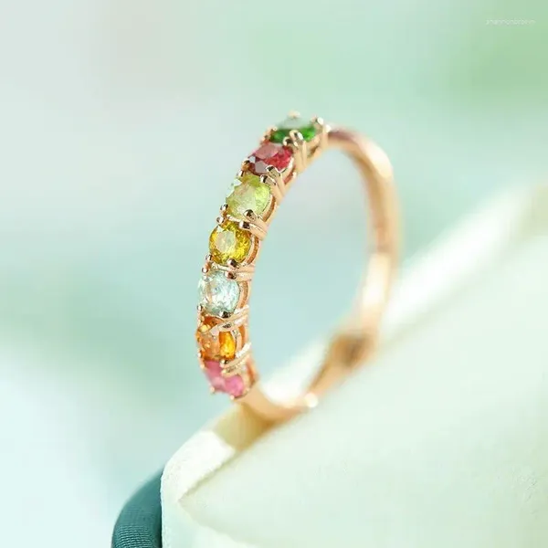 Anéis de cluster luz design de luxo sentido criativo em cristal colorido incrustado multi cor única fileira para mulheres moda jóias