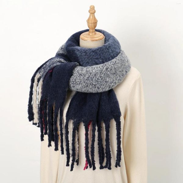 Lenços Inverno Feminino Cachecol Mohair Manta Borla Estudante Quente Engrossado Wraps Designer de Luxo Homens Grande Xale Longo