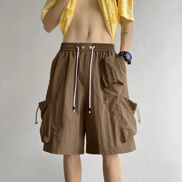 Shorts masculinos verão fino homens moda cor sólida bolso oversized streetwear hip-hop solto carga mens praia