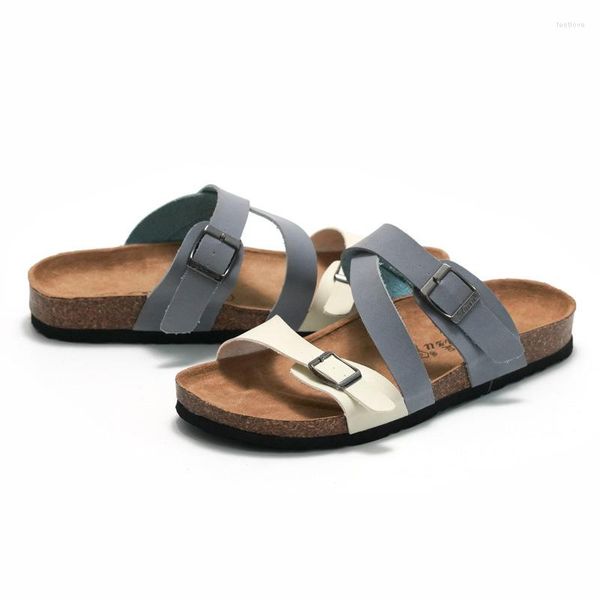 Hausschuhe Casual Soft Cork Slipper Herren Sommer Strand Slide Damen Sandalen Flip Flops Doppelschnalle Paar Haus Draußen Schuhe Schwarz Grau