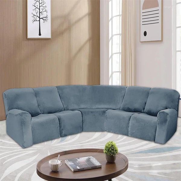 Stuhlhussen 5-Sitzer-Liegesofa, Samt-Schnittbezug in L-Form für Wohnzimmer, Stretch-Couch, Sessel, Möbelschutz