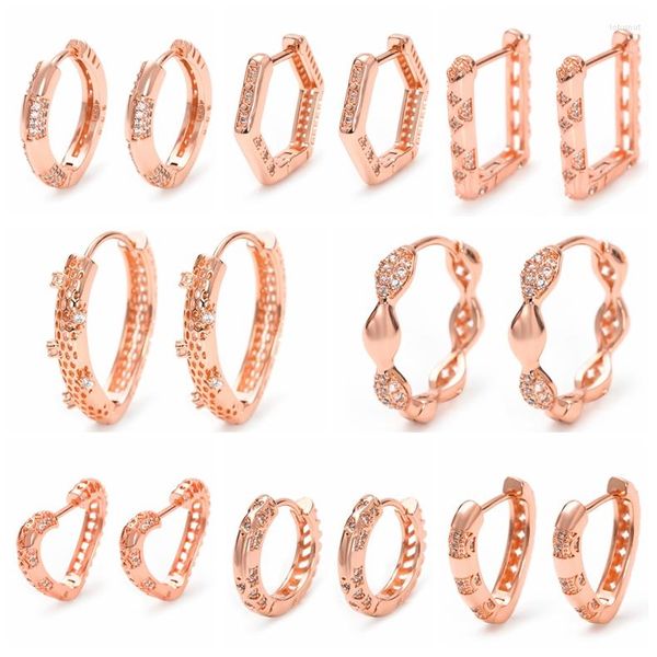 Orecchini a cerchio ESSFF 9 stili piercing placcato oro rosa per le donne orecchini eleganti moda zircone bianco regalo di alta qualità