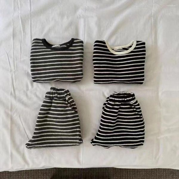 Conjuntos de roupas Zebra Stripe Sweater Set Calças de Manga Comprida Primavera e Outono Outgoing Casual Versátil Meninos Meninas Roupas de Bebê