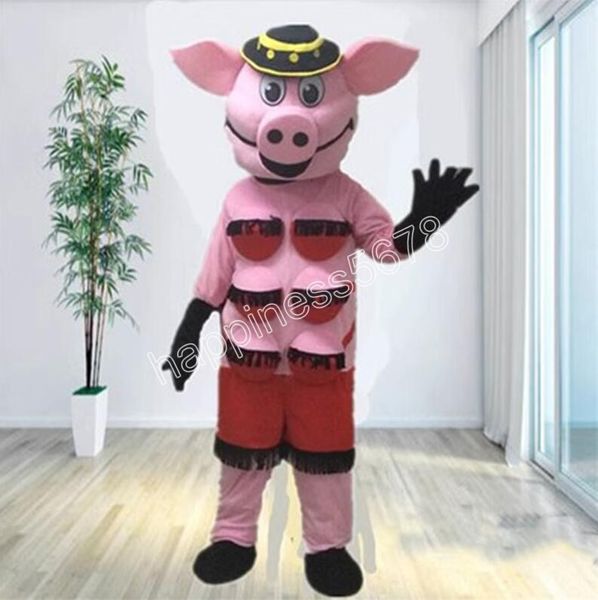 Venda quente feliz porco trajes da mascote personagem dos desenhos animados terno terno carnaval adultos tamanho halloween festa de natal carnaval vestido ternos