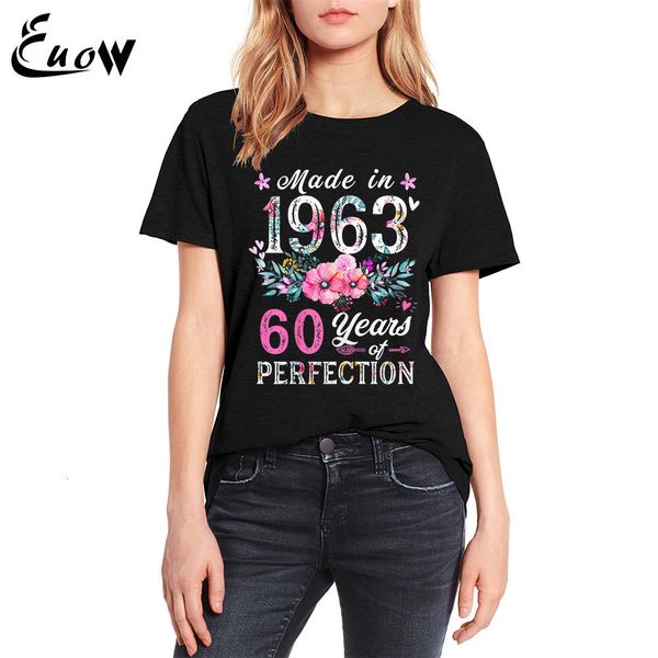 Damen T -Shirt Euow farbige Baumwoll -Vintage im Jahr 1963 Blumen 60. Geburtstag Geschenke Girl Kleidungsdruck Süßes T -Shirt Streetwear Tee 230404