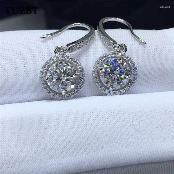 Brincos pendurados yuzbt s925 prata esterlina sólido total 2 ct redondo excelente corte diamante teste passado d cor moissanite casamento gota