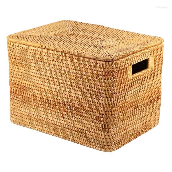 Cestini portaoggetti Cesto per la biancheria in rattan intrecciato fatto a mano, scatola per vestiti portatile di grande capacità, per uso domestico, 36 x 26 x 24 cm