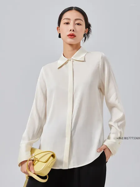 Женские блузки, тяжелая шелковая рубашка с острым вырезом и длинными рукавами, высококачественный атласный топ из шелковицы для женщин