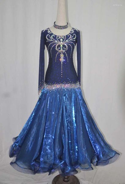 Stage Wear Ballroom Competição Vestidos de Dança Mulheres 2023 Design Padrão Saia Royal Blue Waltz Dancing Dress