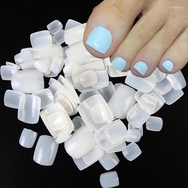 Kits de arte de unhas 100pcs cobertura completa dedo do pé falso acrílico curto pontas de unhas falsas transparente branco cor natural acessórios artificiais