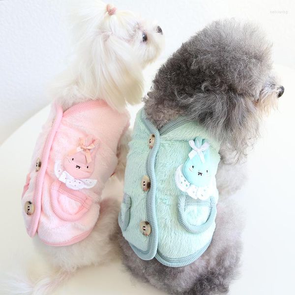 Abbigliamento per cani Colori rosa verde Abiti caldi con tasca Animali domestici Due piedi Vestiti imbottiti in cotone per cani Chihuahua Gonna principessa carina