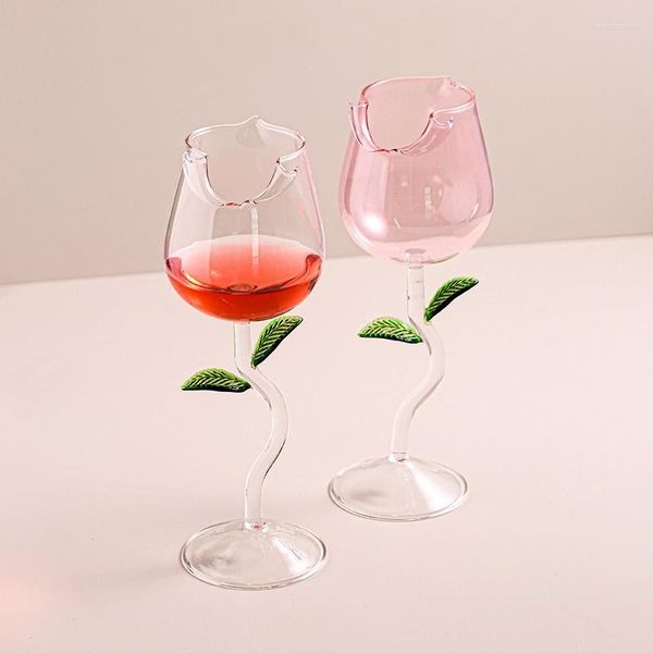 Weingläser Rose Red Cup Glas Kelch Tee Bierkrug Milch Saft Tassen Geschenk Whisky Trinkgefäße für Kaffee Wasser Paar