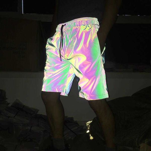 Shorts masculinos homens noite noite de verão brilhante short refletivo colorido dança elástica da rua calça curta masculino casual hip hop punk curto homme z0404