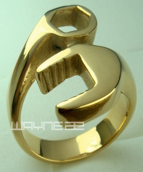 FERRAMENTAS em formato de chave cheia de ouro 18K HANDYMAN anel de aço inoxidável R153 tamanho 7152720668